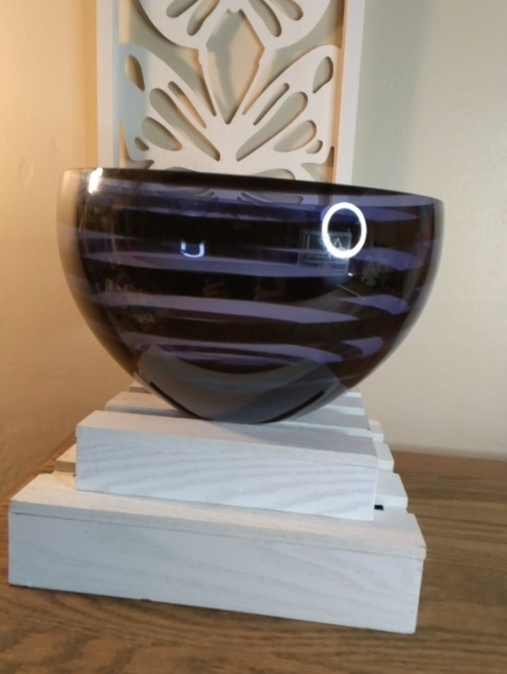 Handblown Glass Decorative Bowl - Deep Purple Stripes